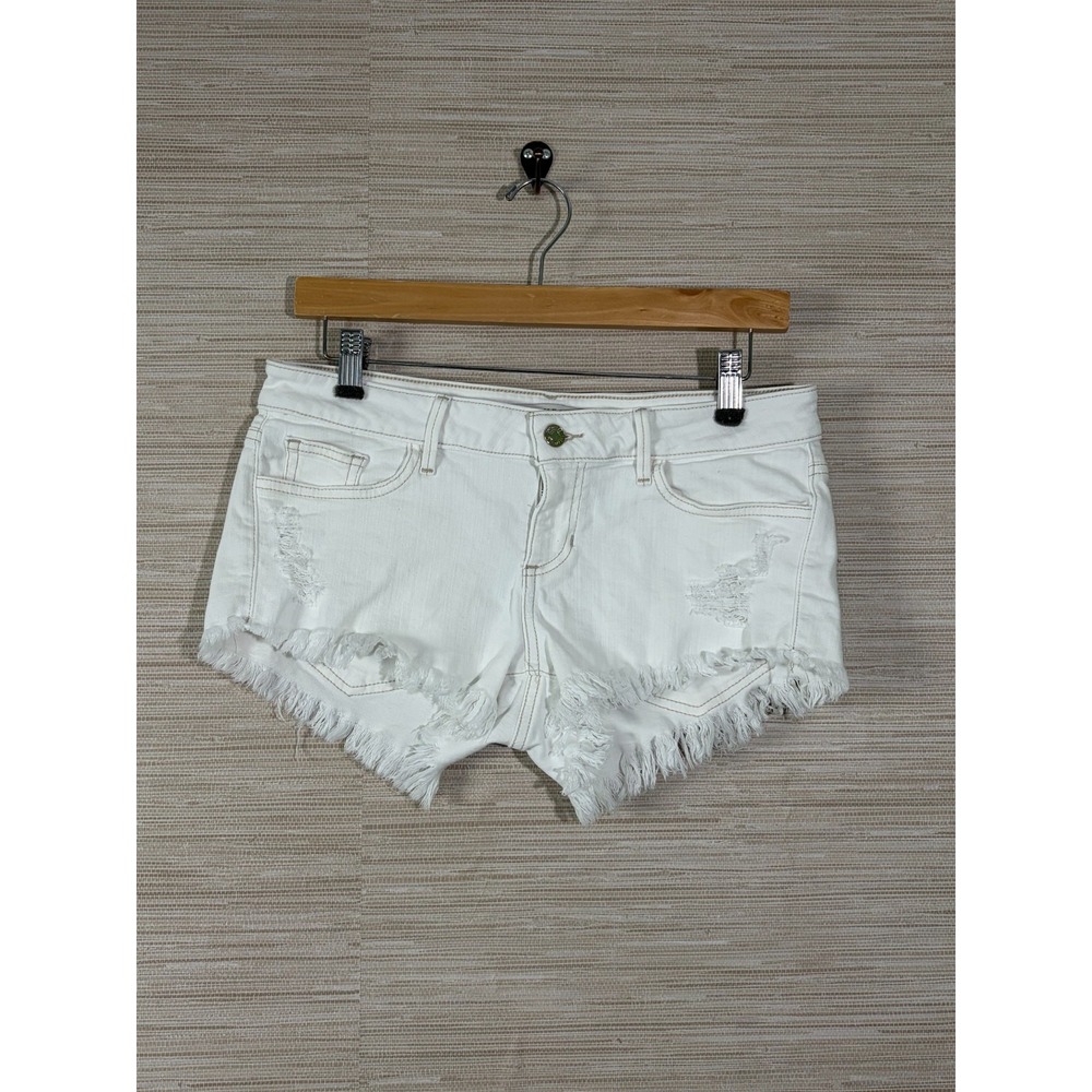 Guess Los Angeles Jean Shorts Womens 27 White Denim Low Rise Distressed Raw Hem
